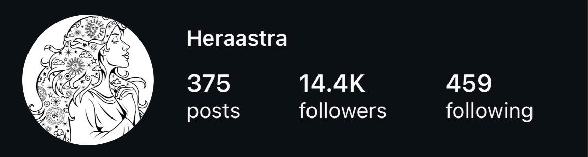 Heraastra Instagram profile showing 14.4K followers